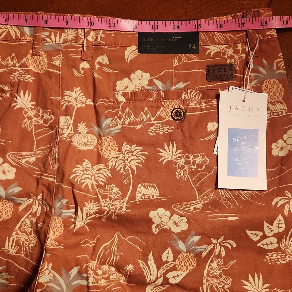 Jachs NY Stretch Twill Classic Chino Golf Preppy Shorts, Red Hawaiian Tropical - Picture 11 of 12